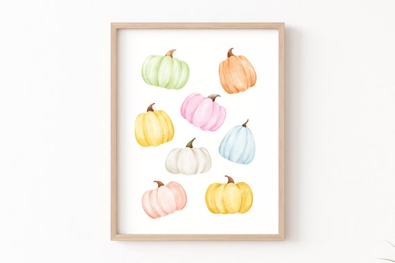 Pastel Watercolor Pumpkin Print, Fall Wall Art