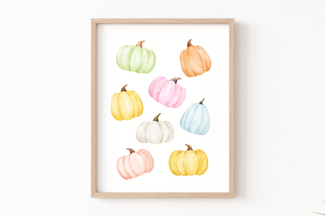 Pastel Watercolor Pumpkin Print, Fall Wall Art