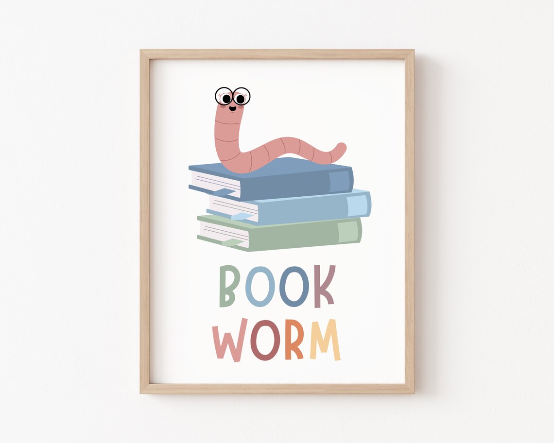 Reading Corner Sign Book Worm Poster, Boho Decor
