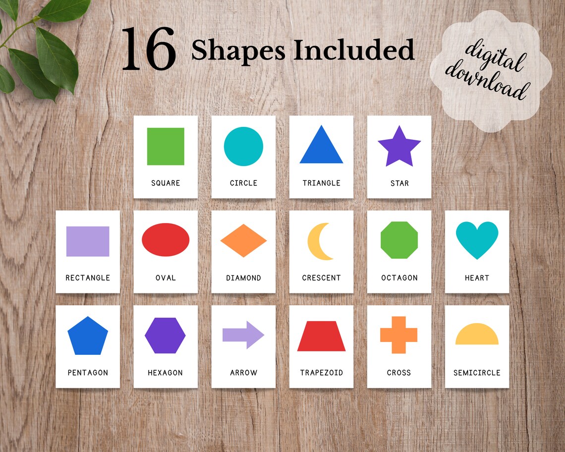16 Shape Flash Cards, Preschool Montessori Print - Image 3