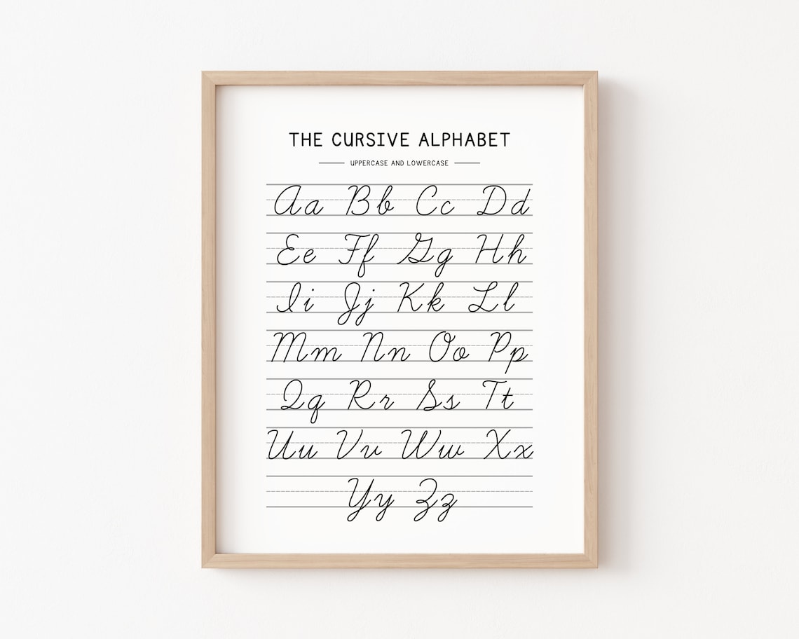 Cursive Handwriting Chart Alphabet Poster, Kids Learning