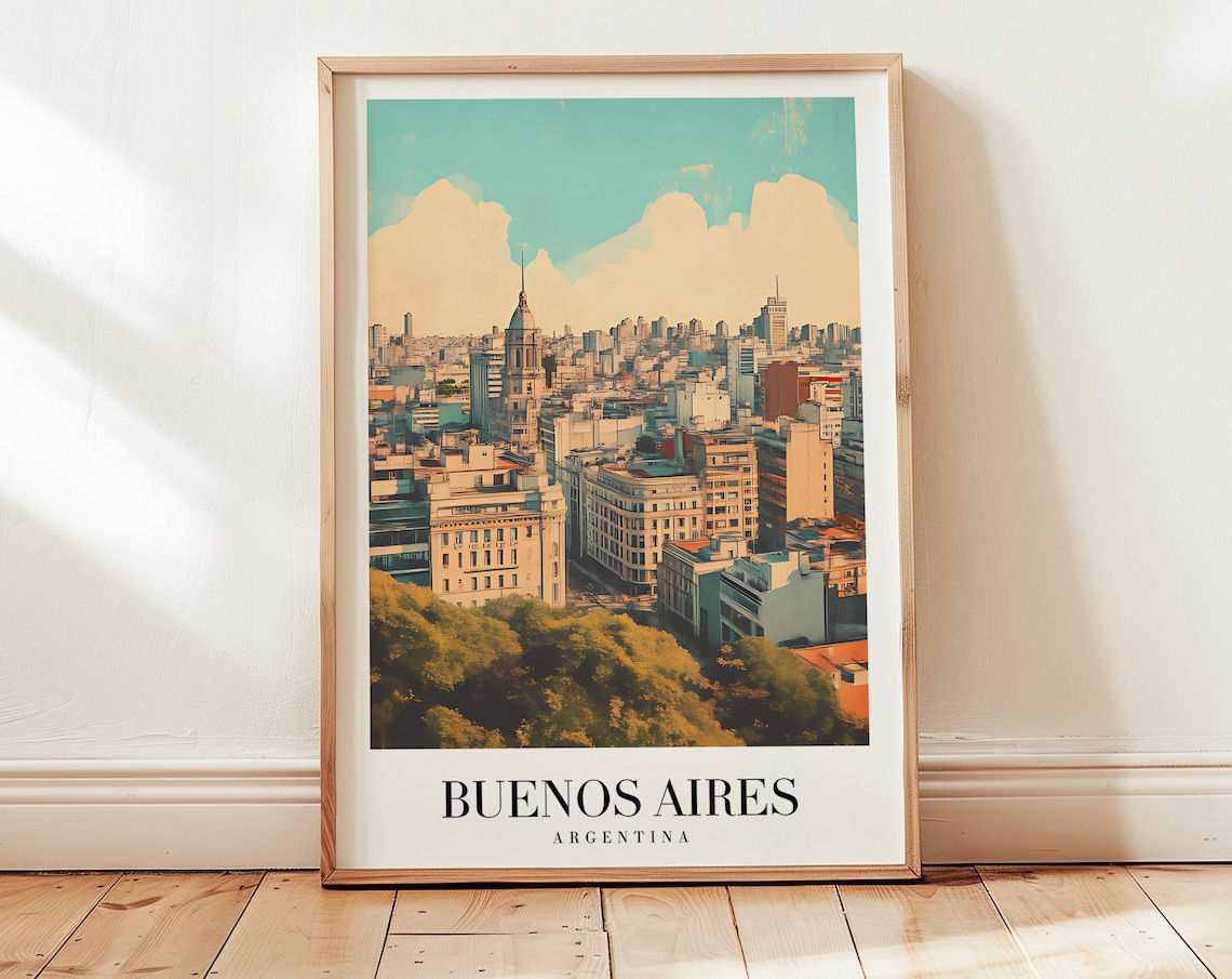 Buenos Aires Argentina City Skyline Vintage Style Travel Poster