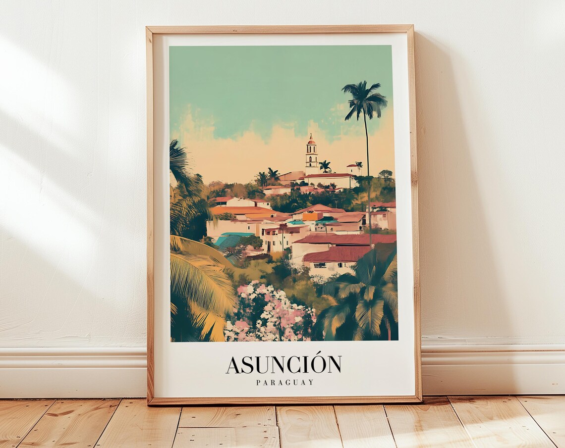 Asuncion Paraguay Colonial Hilltop Town Vintage Travel Poster Art