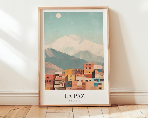 La Paz Travel Poster Bolivia Wall Art Personalized Gift Birthday Wedding Anniversary Housewarming Present