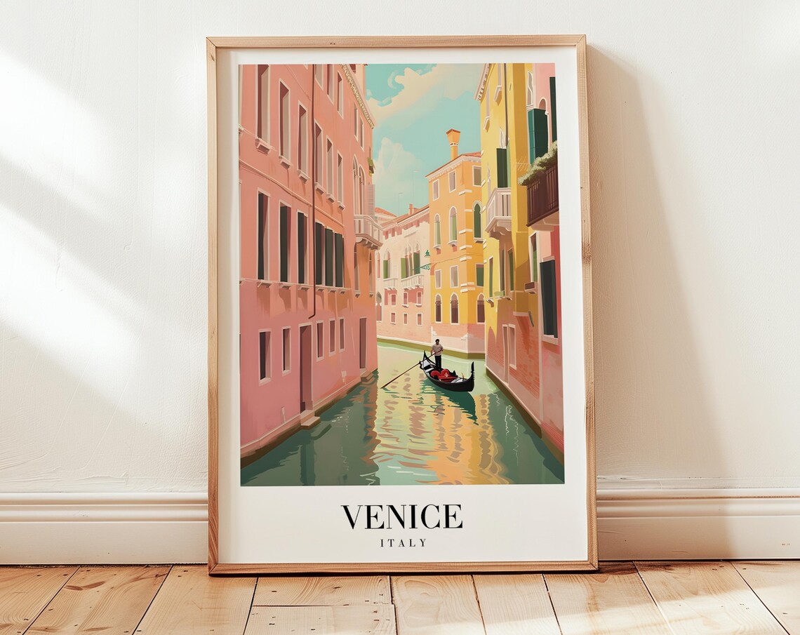 Venice Italy Canal Gondola Ride Pastel Waterway Romance Travel Poster
