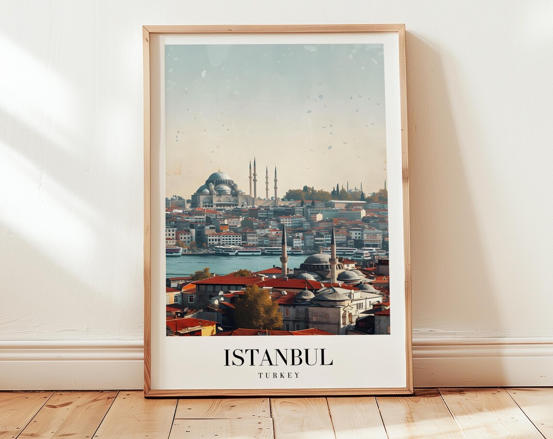 Istanbul Turkey Old City Mosque Skyline Waterfront View Travel Poster
