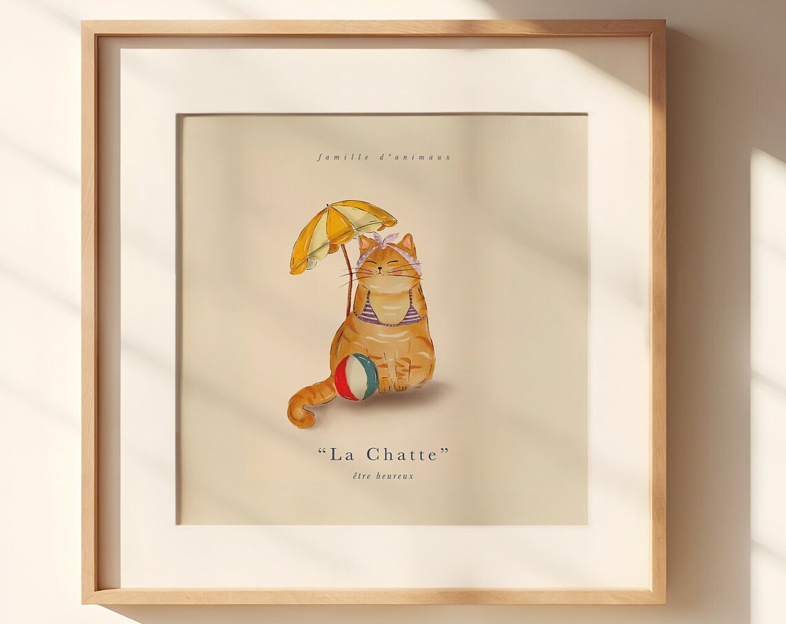 La Chatte French Cat Beach Bikini Whimsical Etre Heureux Poster