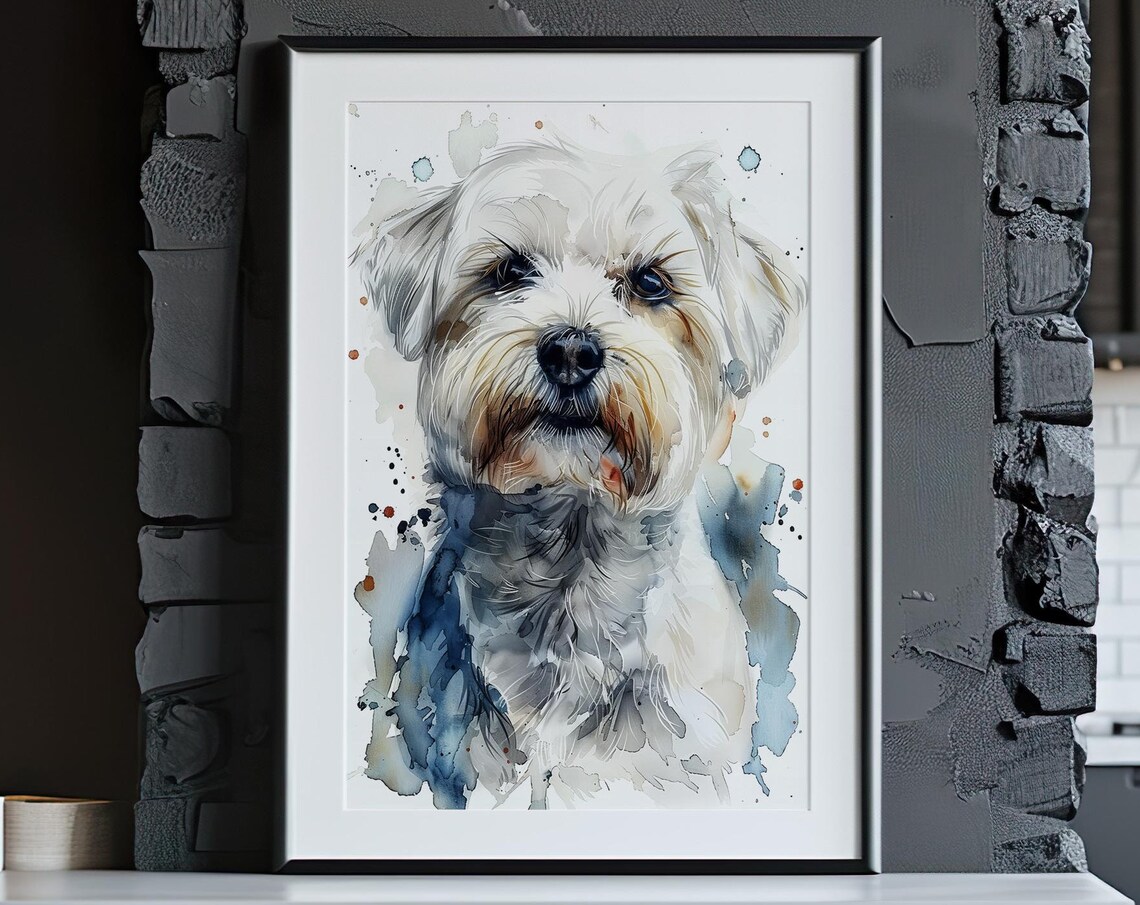 Small White Dog Watercolor Portrait Fluffy Puppy Pet Painting Poster - Image 5