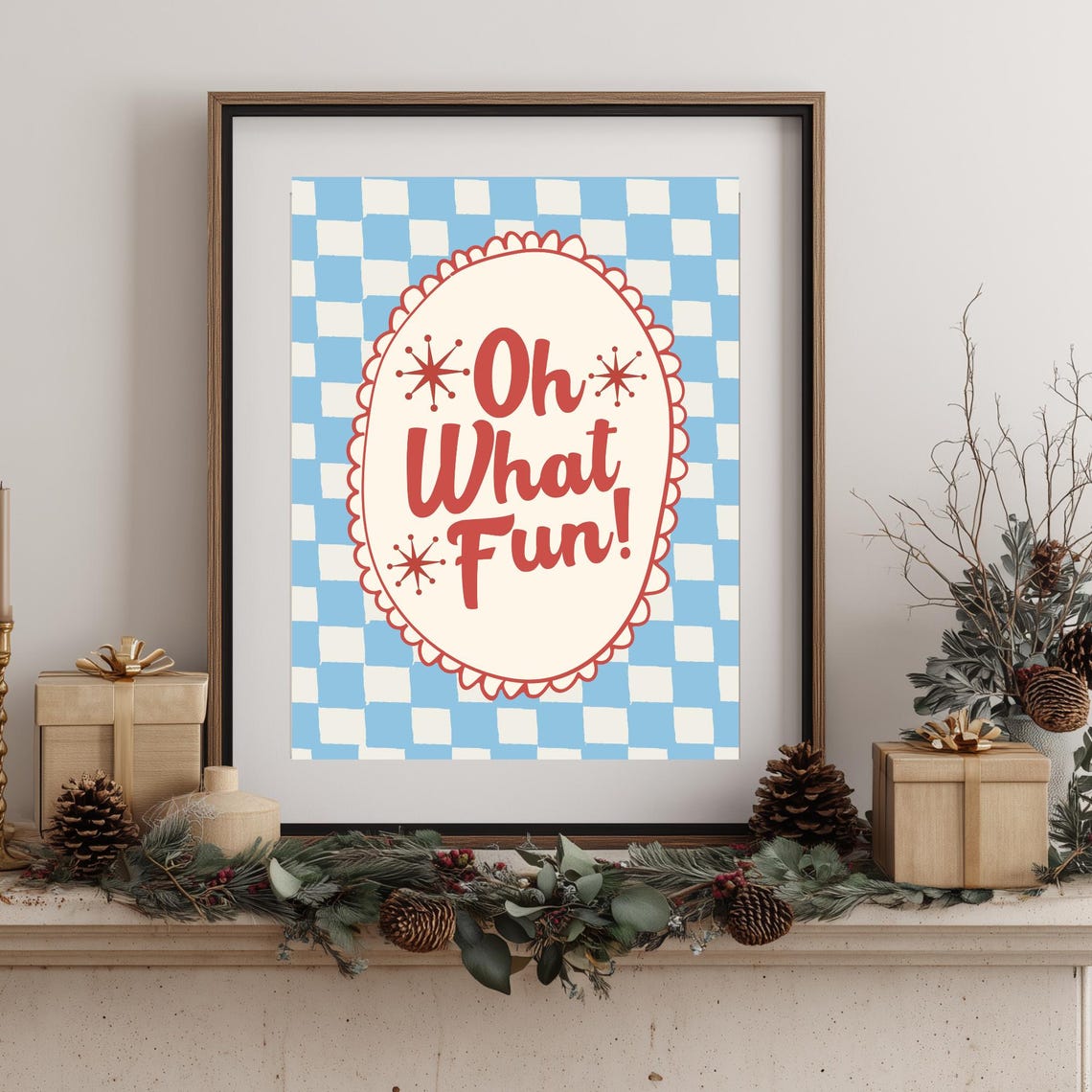 Oh What Fun Retro Christmas Quote Typography Holiday Wall Art