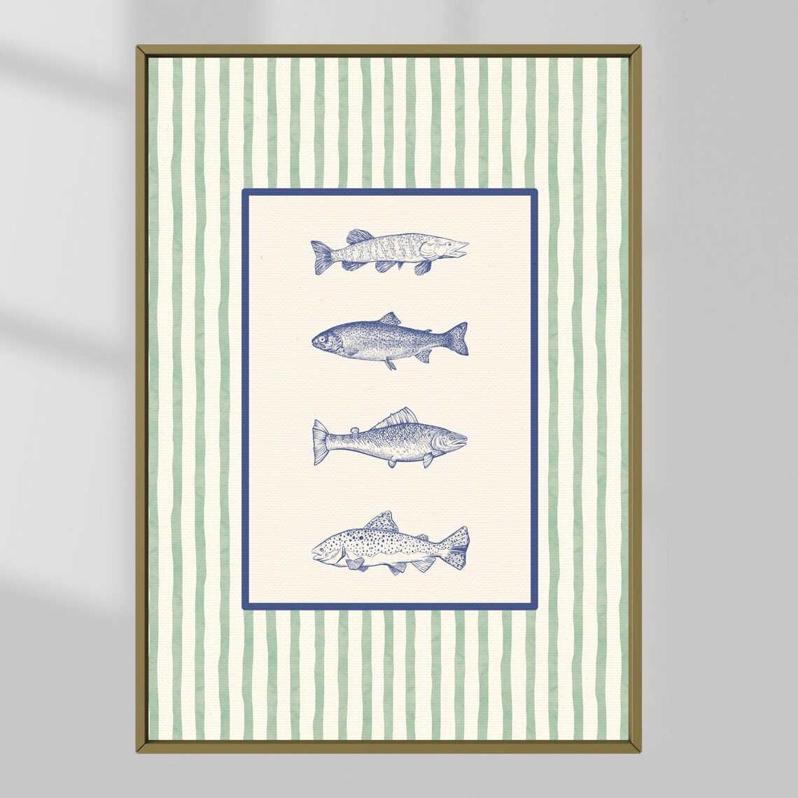 Vintage Fish Art Print, Blue Botanical Coastal Decor