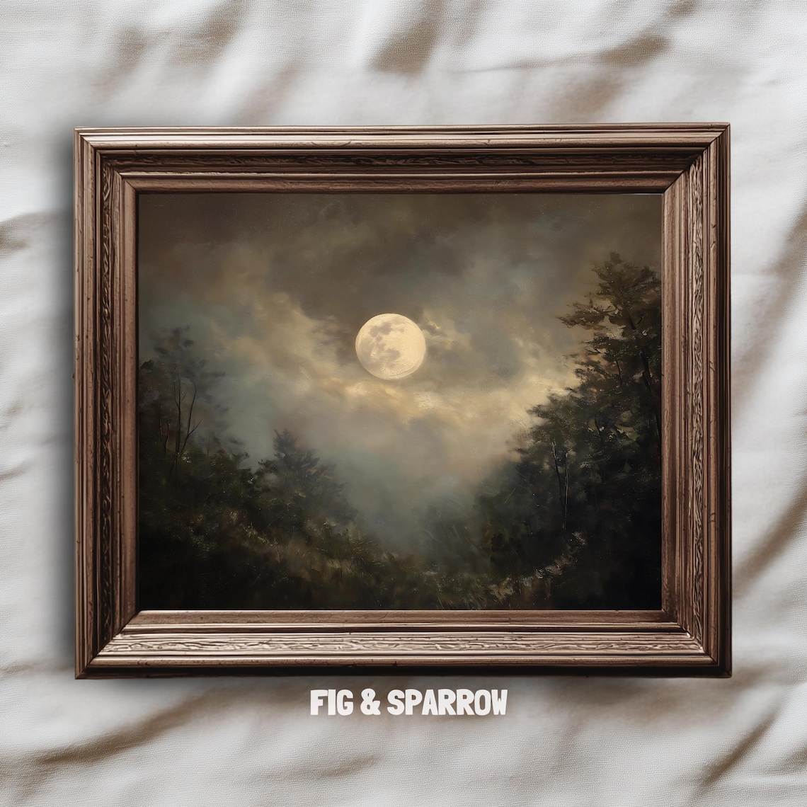 Full Moon Wall Art, Moody Cloudy Night Halloween