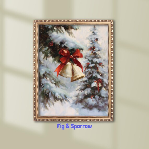 Christmas Bells In Snow, Vintage Holiday Art Print