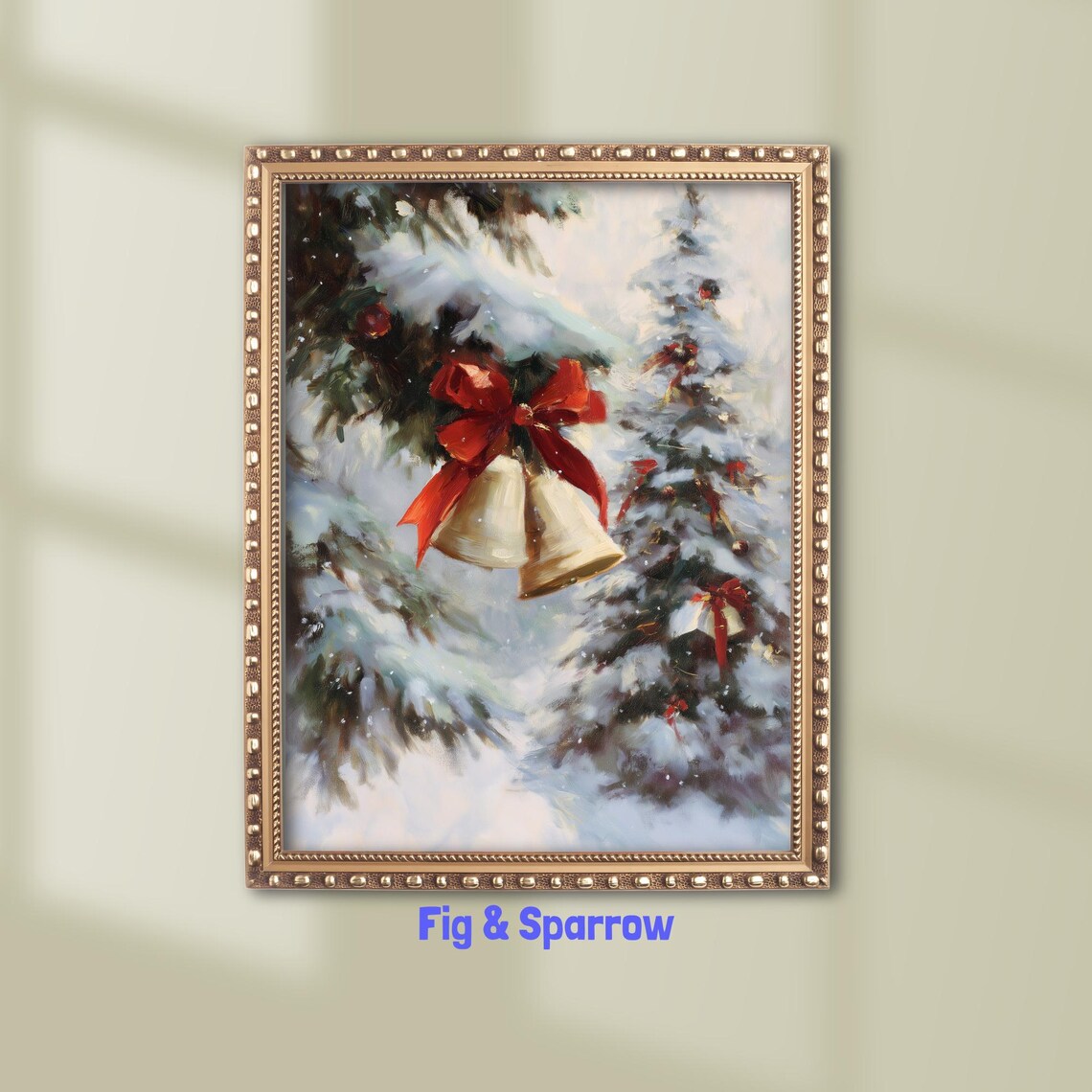 Christmas Bells In Snow, Vintage Holiday Art Print