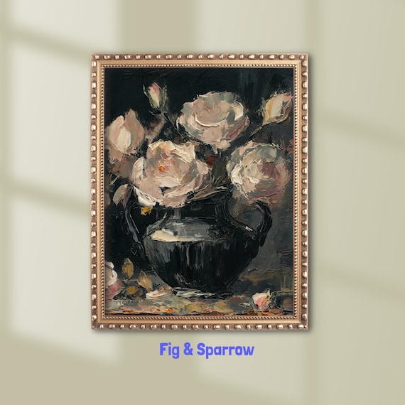 Moody Rose Still Life Art Print Vintage Dark Academia Decor