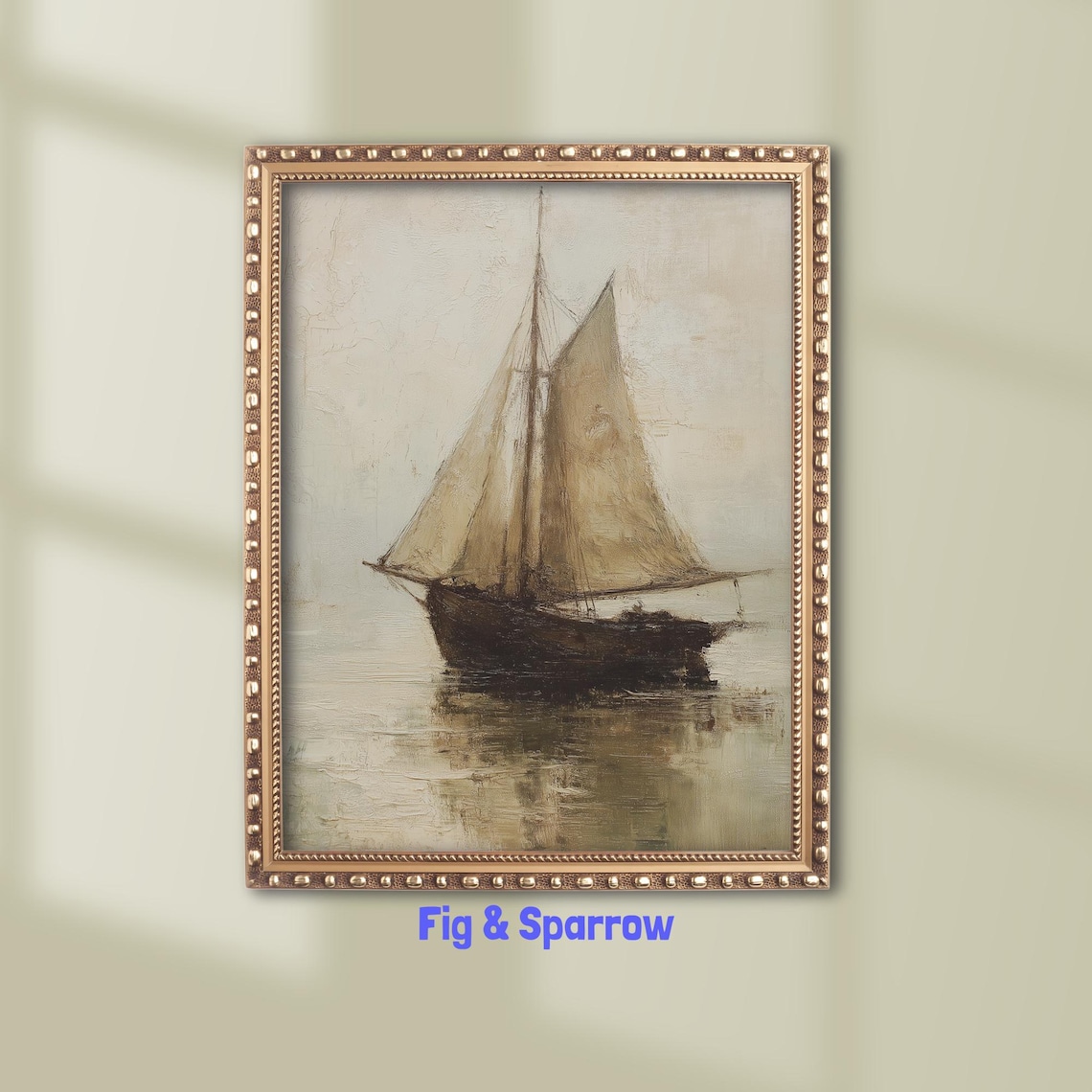 Vintage Sailboat Painting, Moody Nautical Art Print