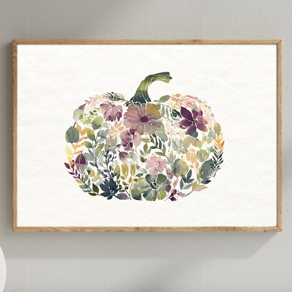 Watercolor Floral Pumpkin Autumn Fall Botanical Harvest Wall Art