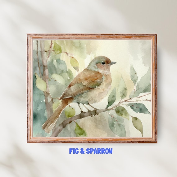 Watercolor Songbird, Rustic Farmhouse Art Print