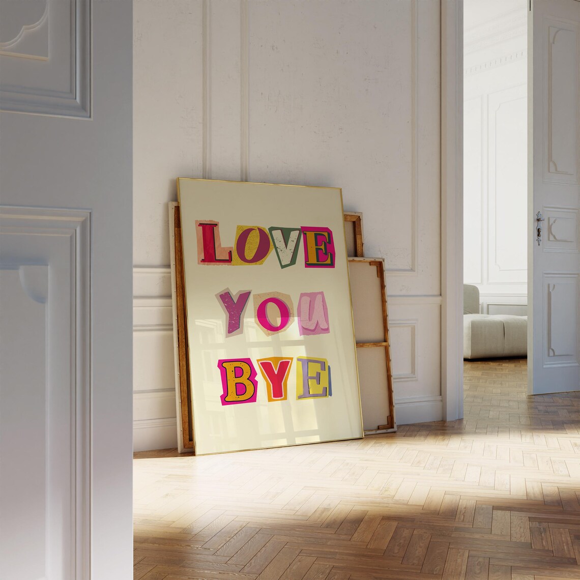 Love You Bye Colorful Magazine Cutout Letter Playful Hallway Poster - Image 2