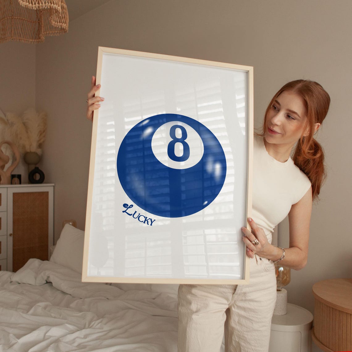 Glossy Navy Blue Eight Ball Lucky Script Pool Hall Retro Chic Poster - Image 2
