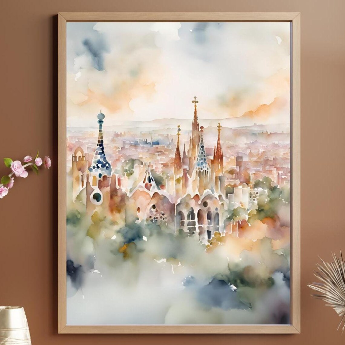 Barcelona Spain Watercolor Abstract Art Print