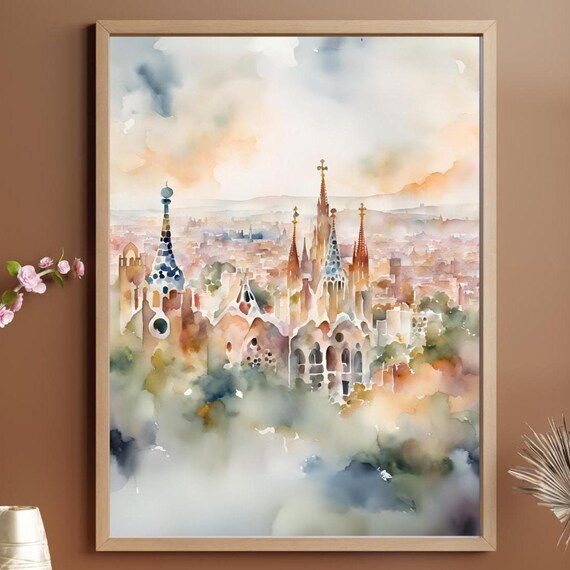 Barcelona Spain Watercolor Abstract Art Print