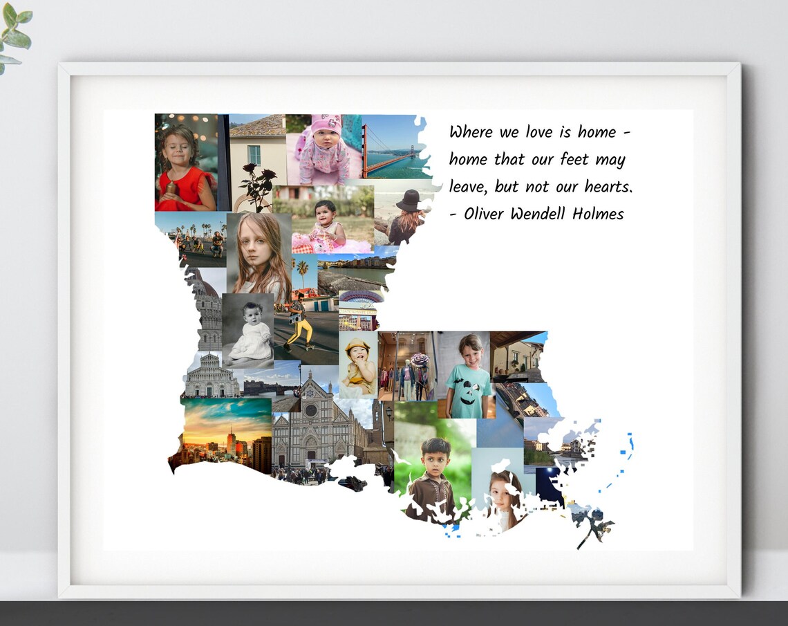 Louisiana State Shape Photo Collage Home Quote Custom Poster