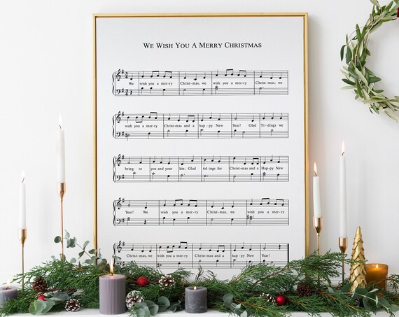 We Wish You a Merry Christmas Sheet Music Score Holiday Gold Frame Print