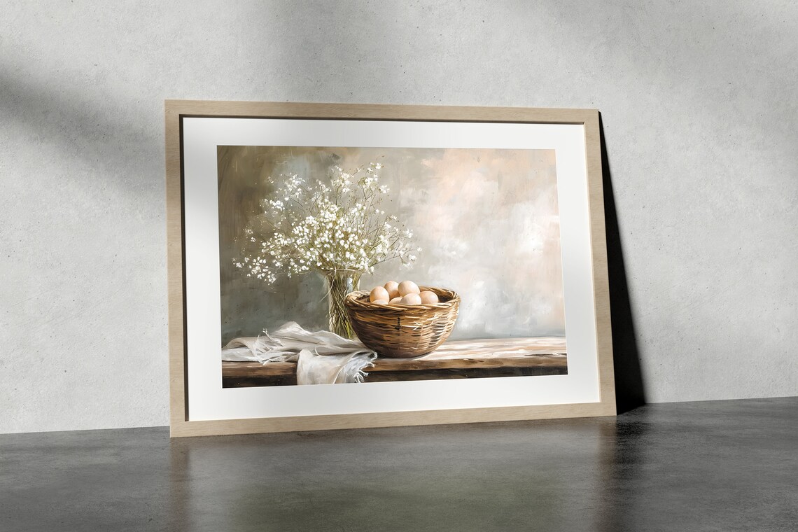 Basket of Eggs Painting, Farmhouse Kitchen Art Print - Image 3