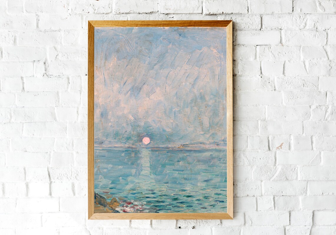 Moonrise Over Calm Sea Blue Impressionist Seascape Painting Poster - Image 6