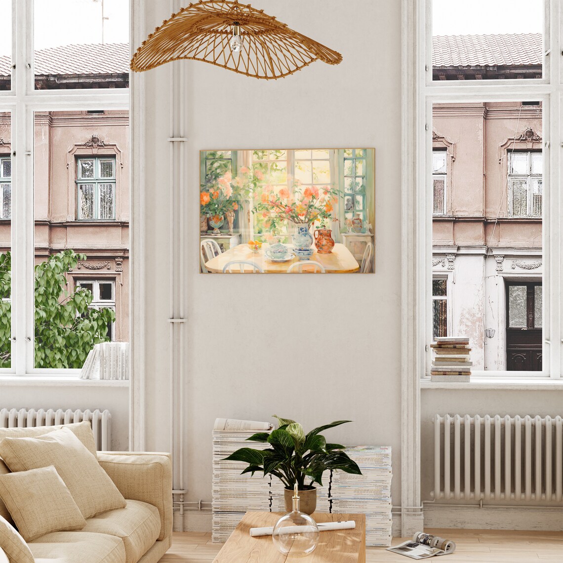 Sunlit Dining Room with Flowers and Teapot Impressionist Wall Art - Image 4