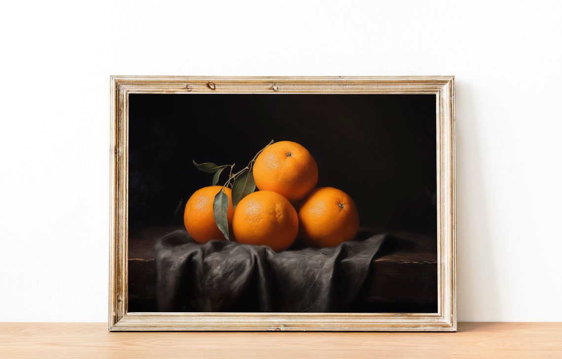 Fresh Oranges Moody Citrus Still Life Fruit Painting Wall Art - Image 2