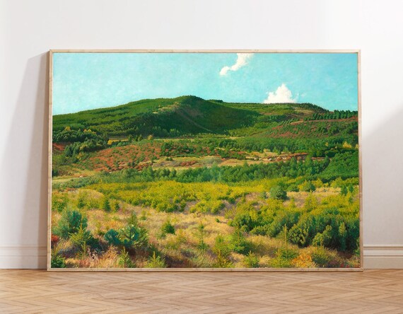 Vintage Landscape Painting Mountains Landscape Painting Farmhouse Decor Wall Art Vintage Country Art Green Landscape Print