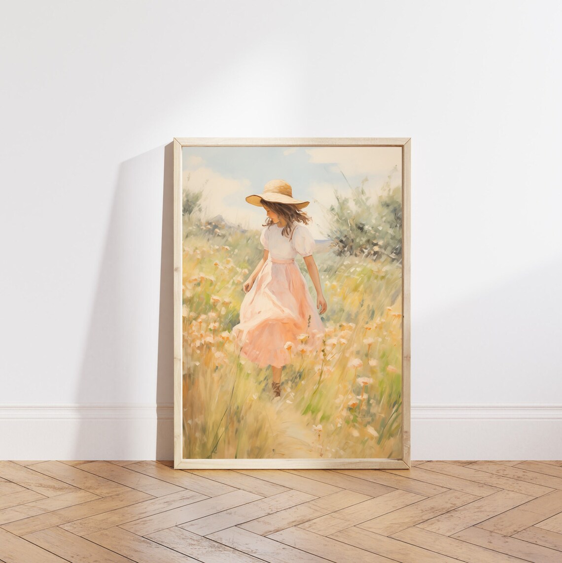 Little Girl in a Golden Wildflower Meadow Summer Sunhat Wall Art - Image 5