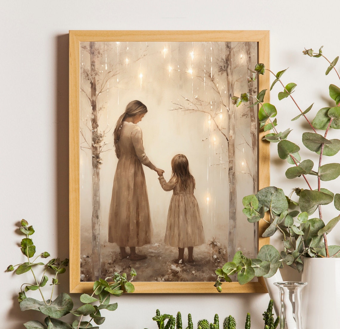 Vintage Style Mother Daughter Painting Mother And Daughter Art Girl Bedroom Wall Art Nostalgic Charm Moody Print Nursery Art