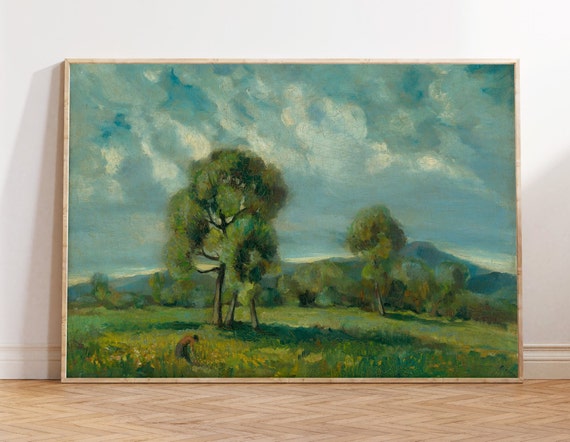 Vintage Landscape Country Painting Cottage Painting Farmhouse Decor Vintage Landscape Painting Vintage Country Art