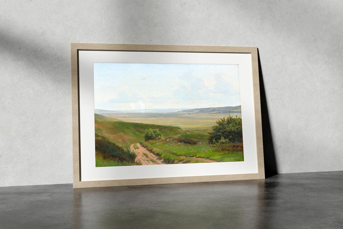 Winding Meadow Road To Open Plain Vintage Landscape Painting Poster - Image 4