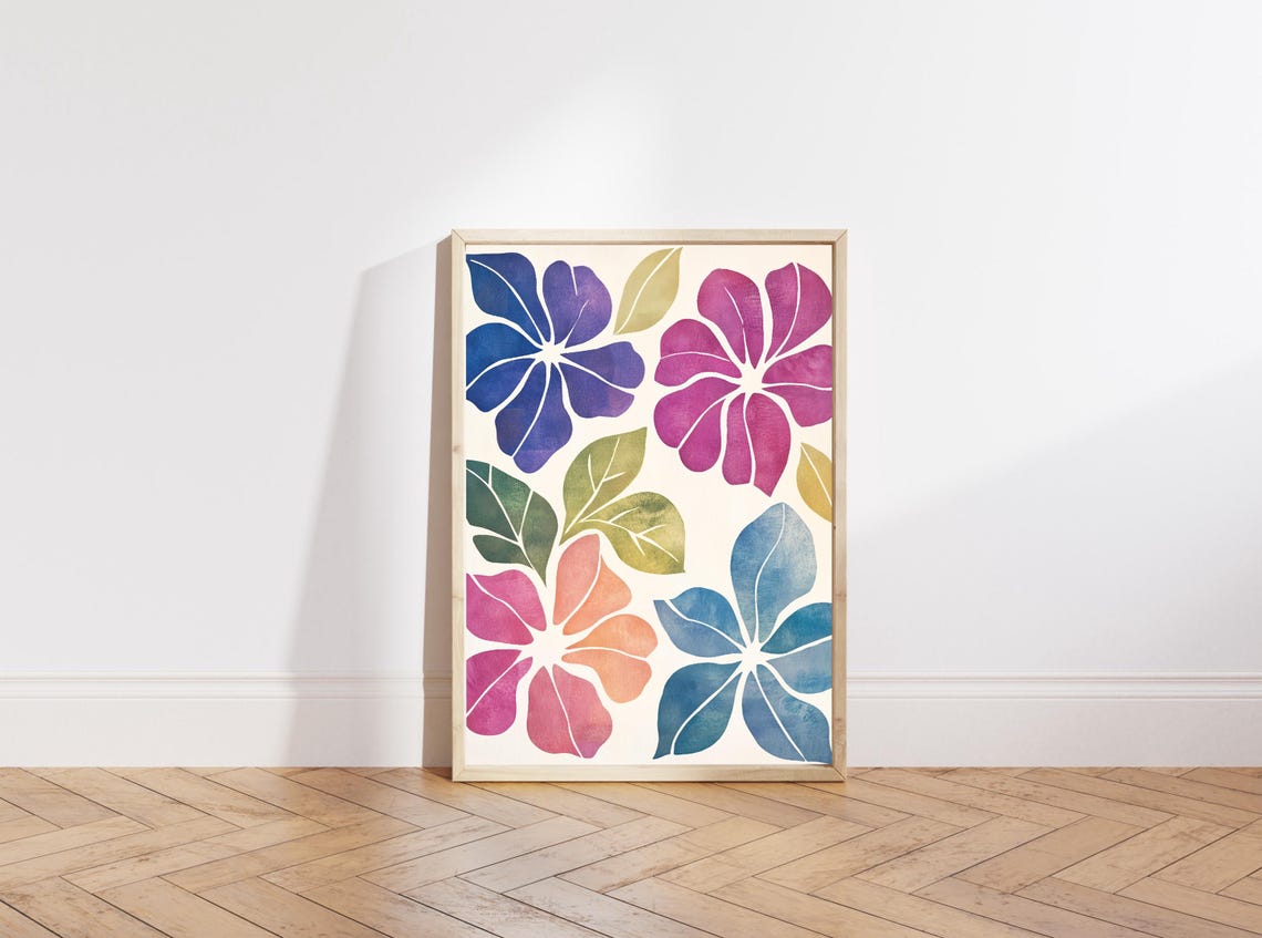Bold Tropical Blooms Blue Magenta Orange Botanical Home Decor Poster - Image 4