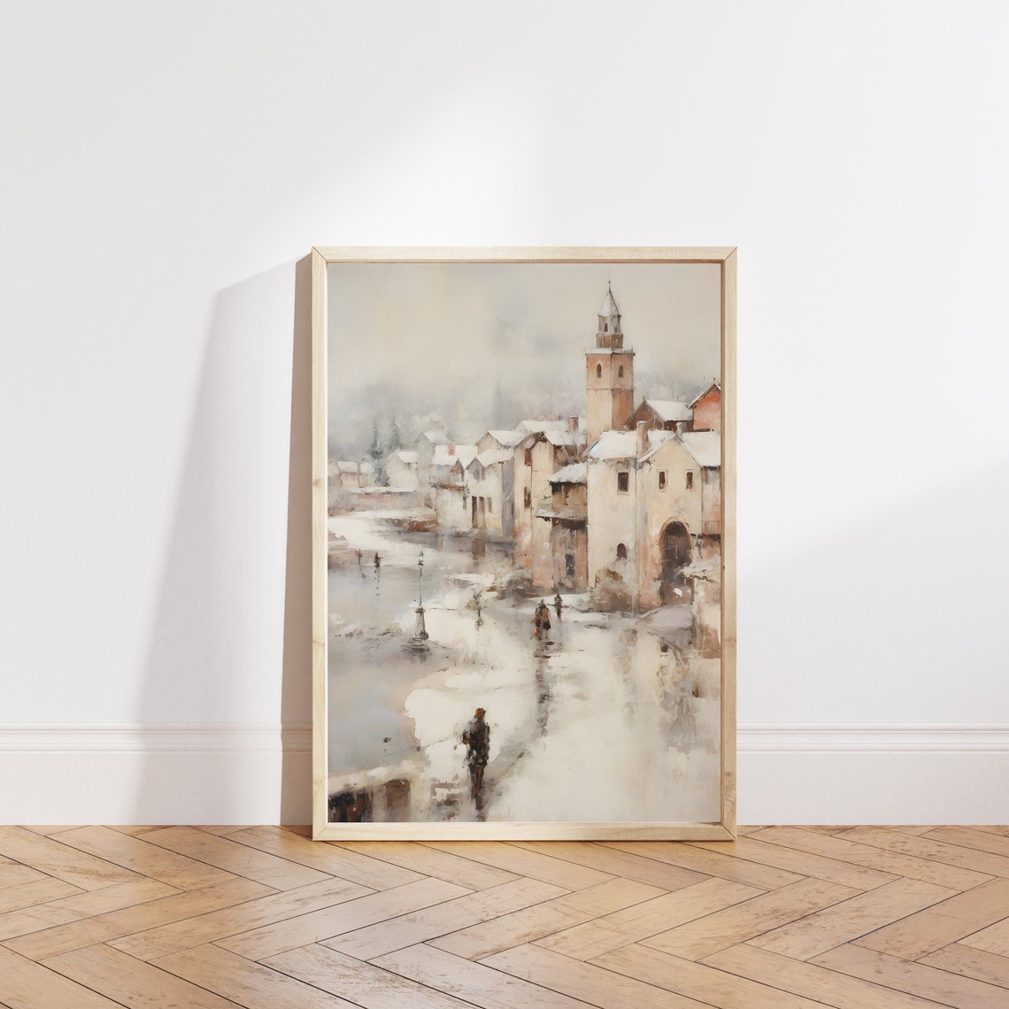 Winter Town Painting Nostalgic Christmas Art Print Holiday Art Snow Town Painting Holiday Decor Snow Town Art Holiday Art - Image 5