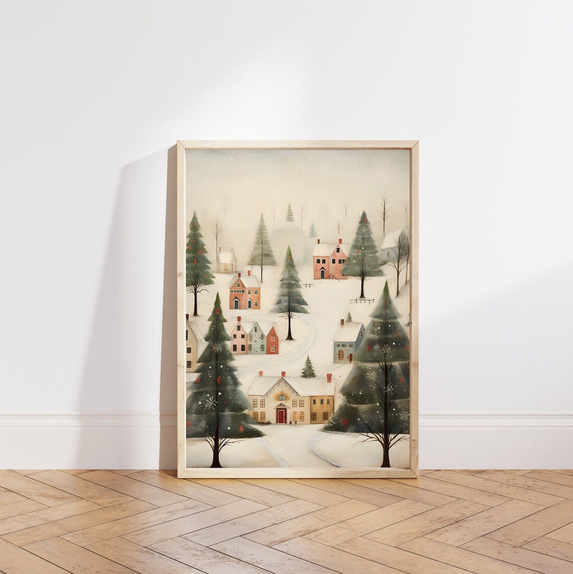 Winter Village Painting, Country Winter Wall Art Print - Image 5