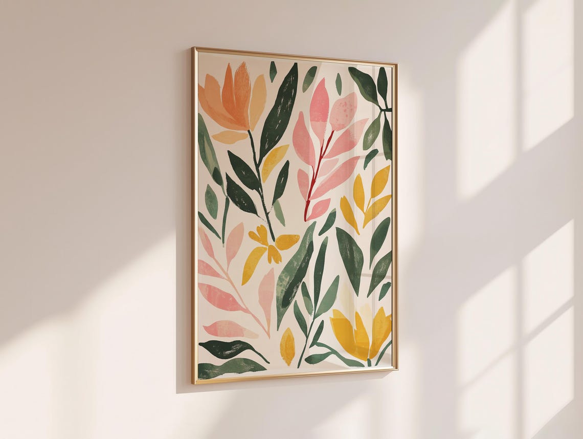 Modern Abstract Leaf Pattern Pink Orange Green Home Decor Poster - Image 7