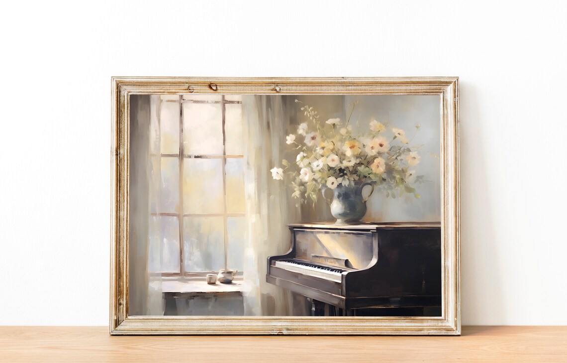 Flowers And Piano Art Print, Light Academia Decor - Image 2