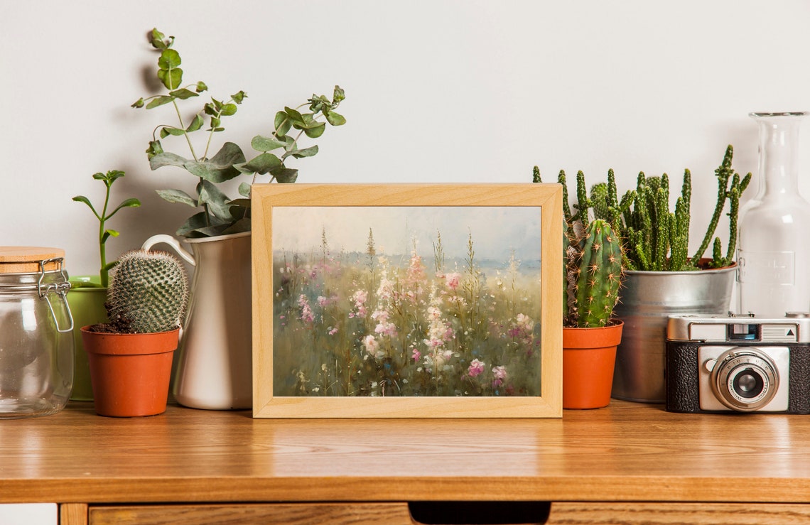 Pink Wildflower Meadow in Soft Morning Light Impressionist Poster - Image 2