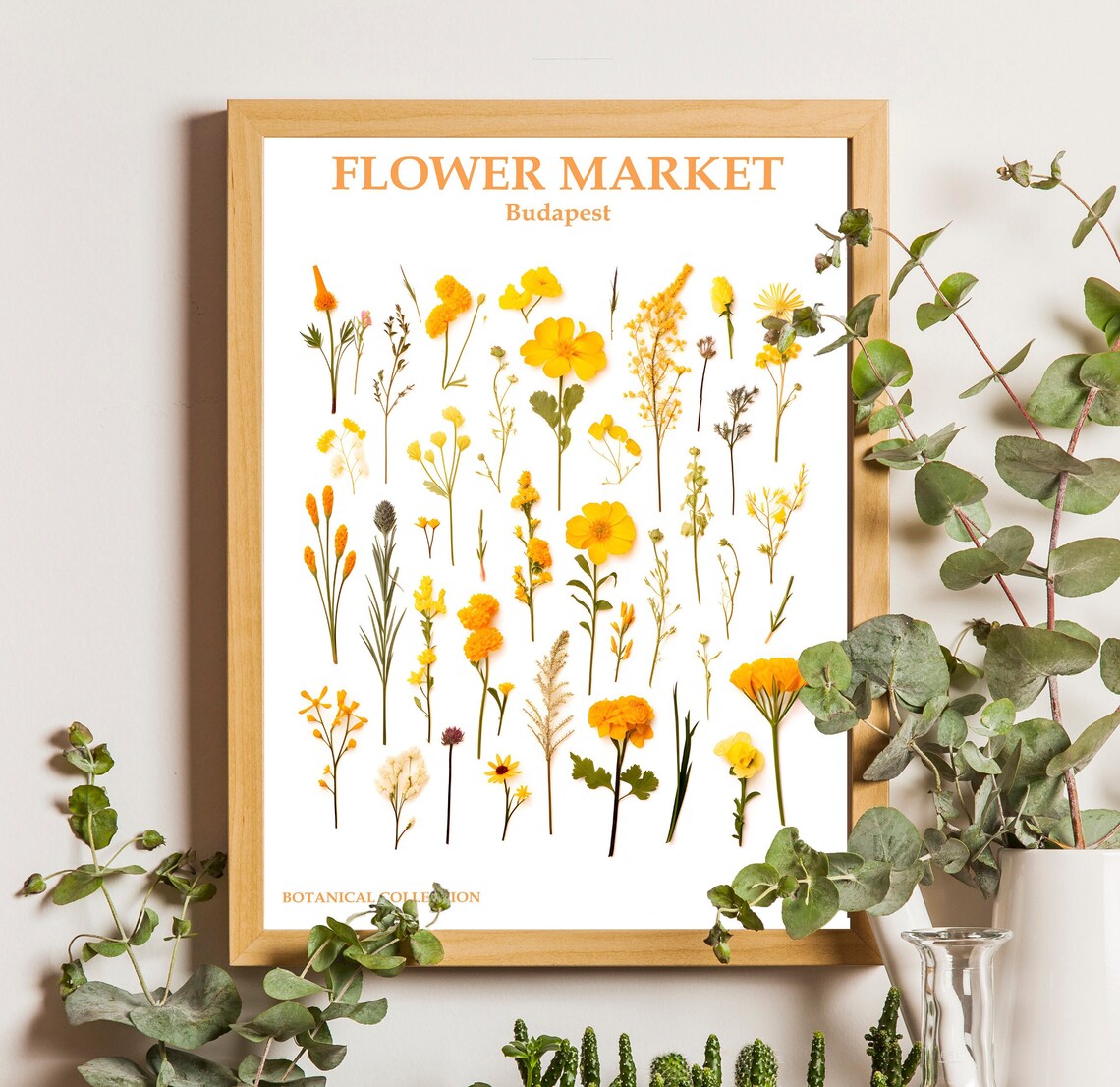 Budapest Flower Market Yellow Pressed Wildflower Botanical Poster