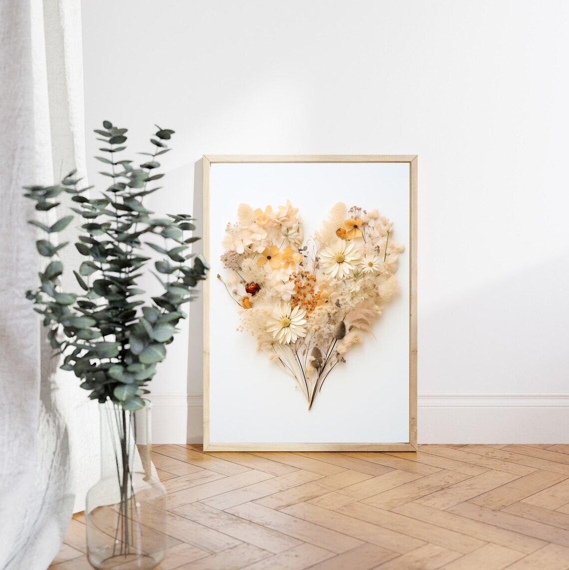 Neutral Dried Flower Heart Bouquet on White Minimalist Poster - Image 4