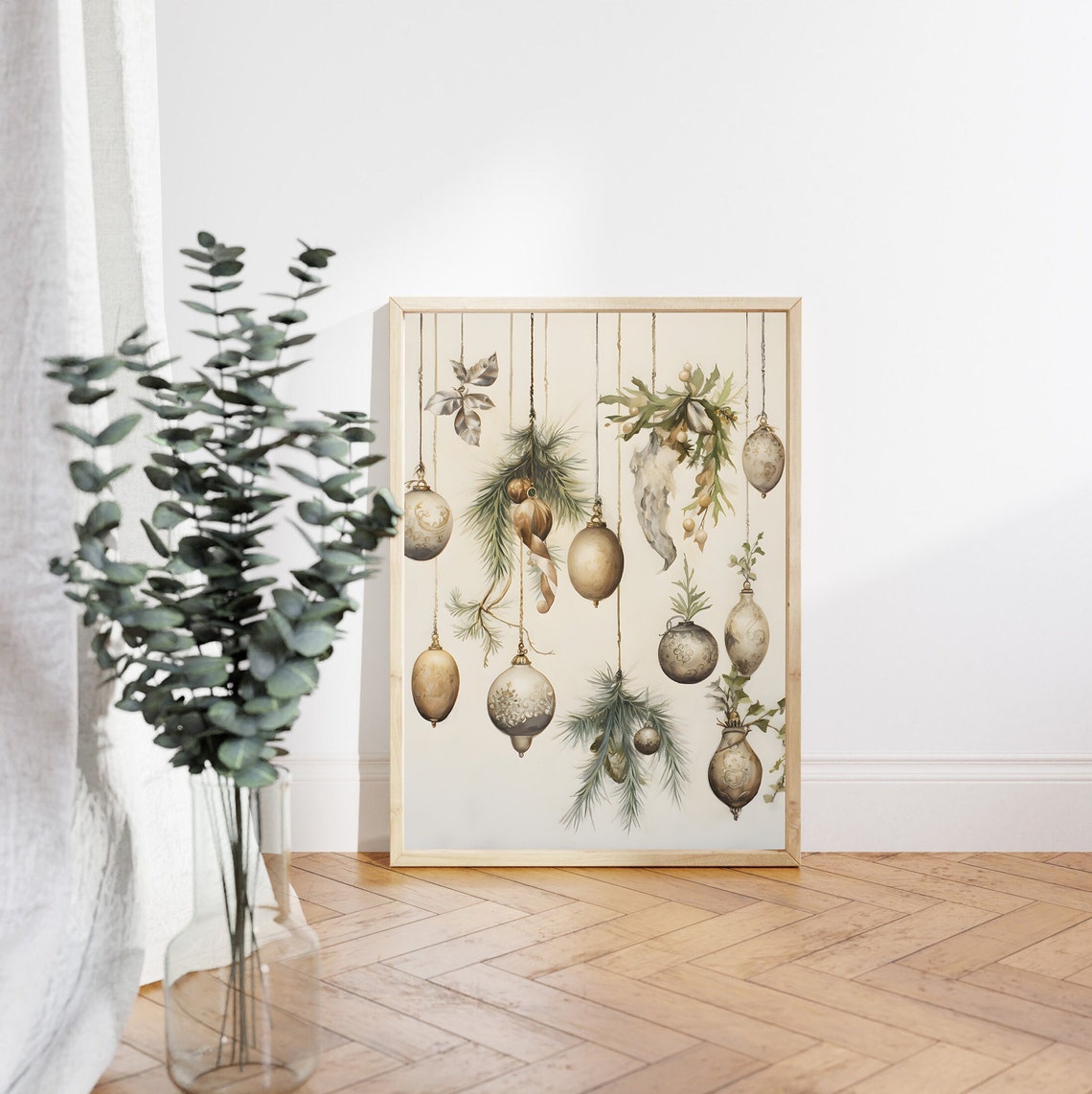 Vintage Ornaments and Dried Greenery Hanging Christmas Holiday Poster - Image 4