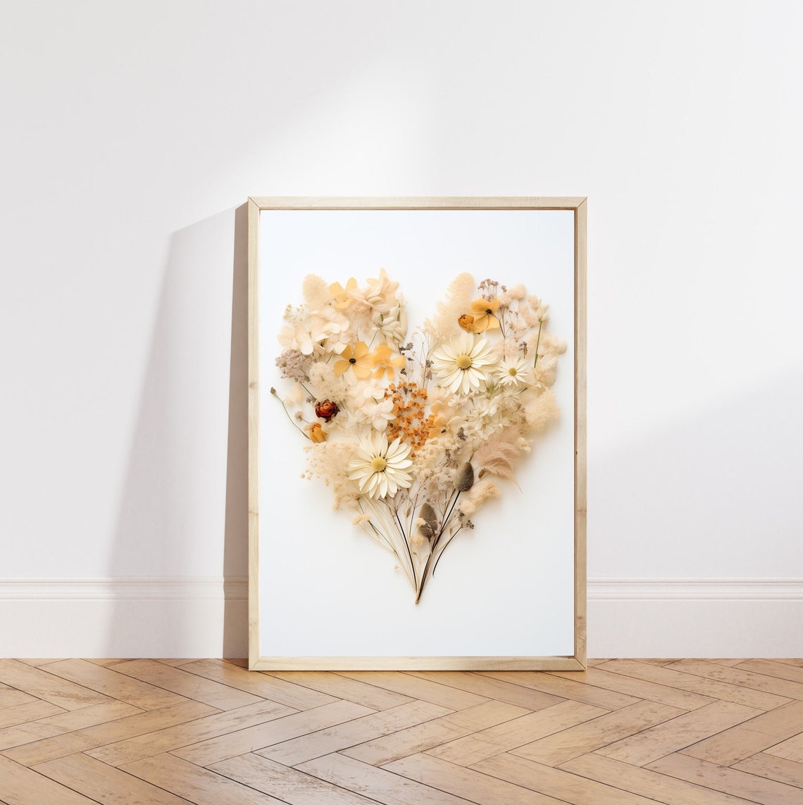 Neutral Dried Flower Heart Bouquet on White Minimalist Poster - Image 5