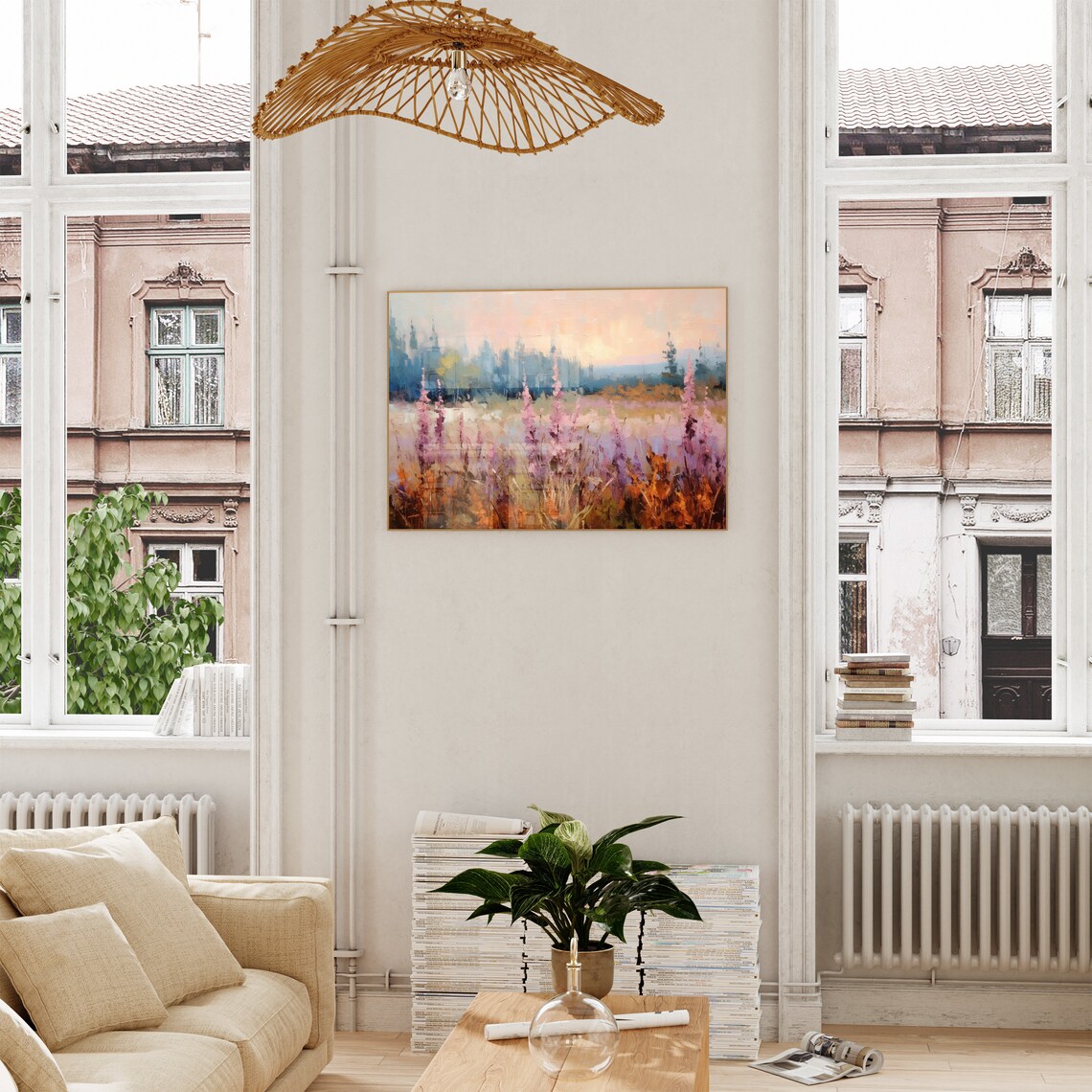 Autumn Meadow Painting Pink Foxglove Wildflowers Landscape Art Poster - Image 6