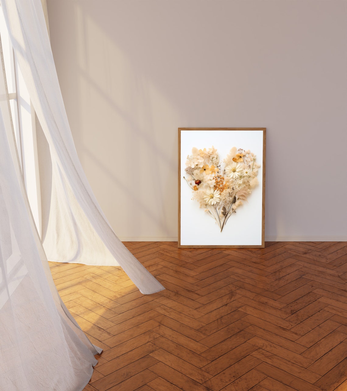 Neutral Dried Flower Heart Bouquet on White Minimalist Poster - Image 3