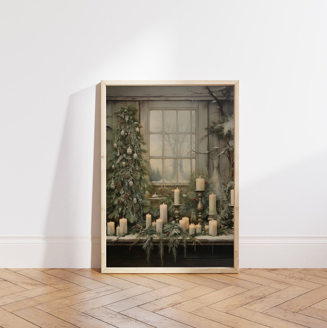 Christmas Tree Painting, Vintage Rustic Winter Decor - Image 5