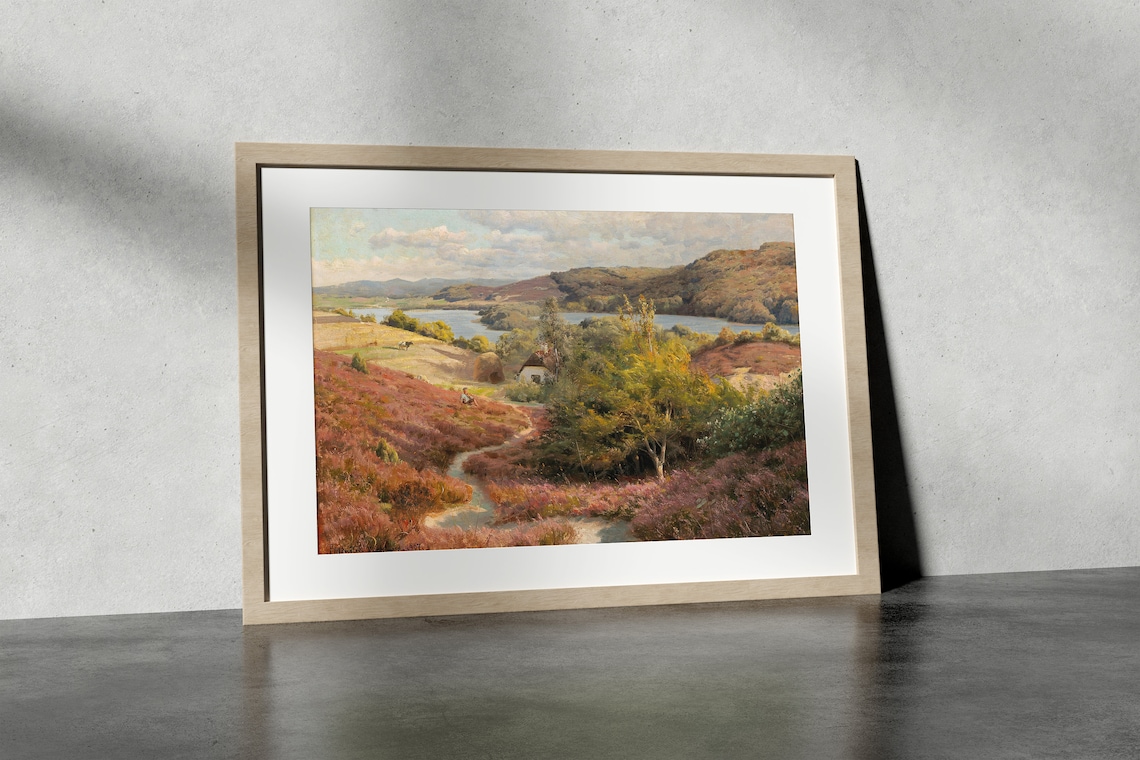 Rustic Lake Landscape Painting Antique Cottage Autumn Hills Art Poster - Image 4